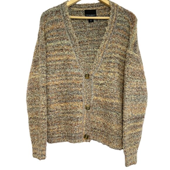 Cynthia Rowley Nubby Cardigan Sweater Womens M Brown Textured Academia Cozy Soft - Picture 1 of 8